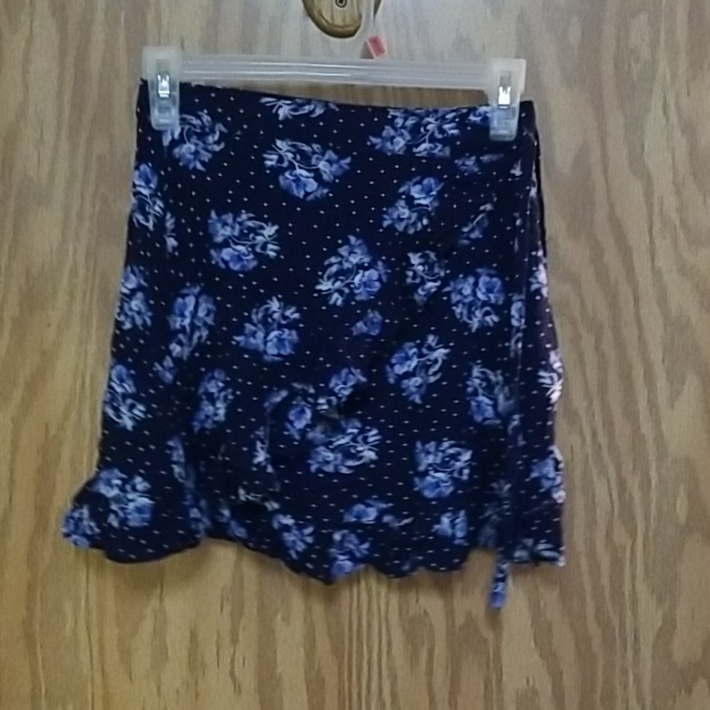Blue floral wrap around skirt